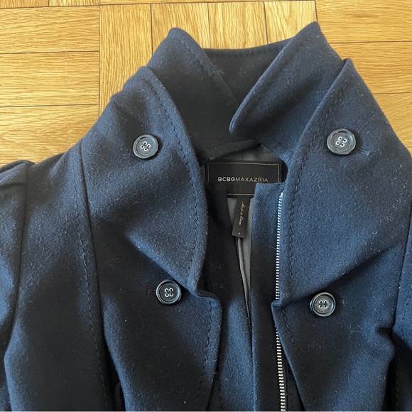 BCBG MAX AZRIA - Black, Fitted, Flutter/Ruffle PEA COAT - Picture 8 of 8